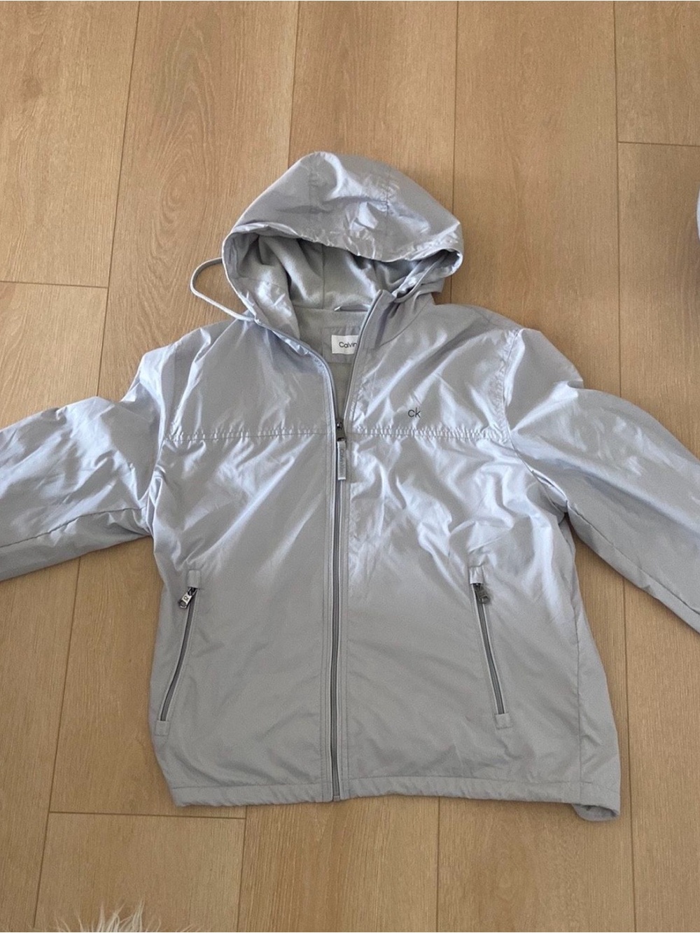 Calvin Klein Light Gray Hooded Windbreaker Jacket